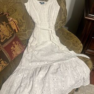 White midi eyelet dress